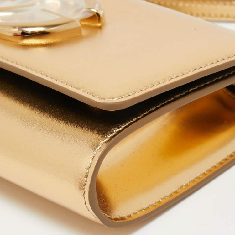 Pre Owned Dolce & Gabbana Gold Leather DG Logo Crossbody Bag