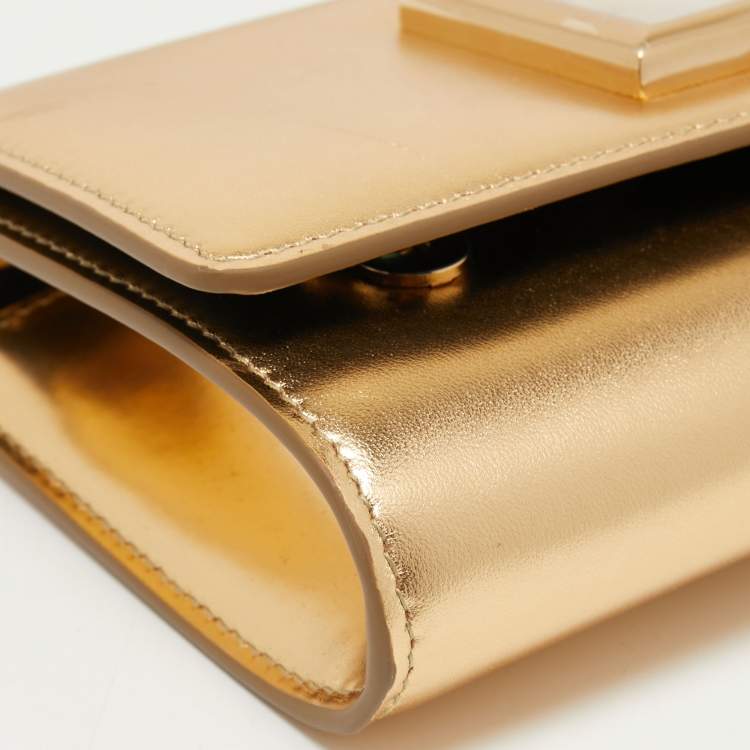 Pre Owned Dolce & Gabbana Gold Leather DG Logo Crossbody Bag
