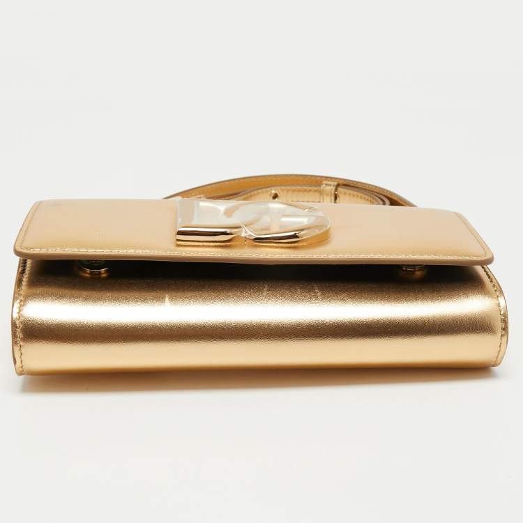 Pre Owned Dolce & Gabbana Gold Leather DG Logo Crossbody Bag