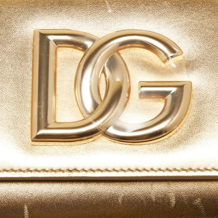 Pre Owned Dolce & Gabbana Gold Leather DG Logo Crossbody Bag