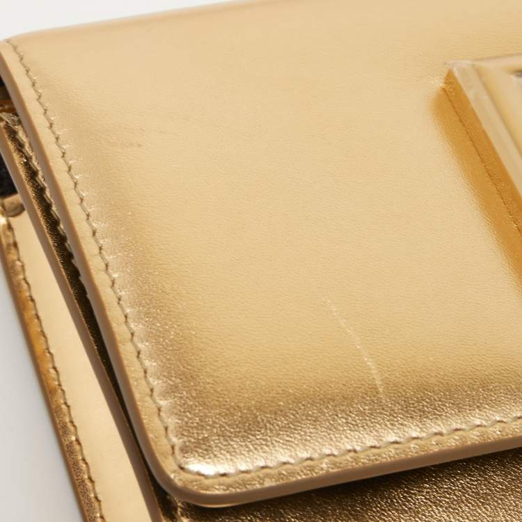 Pre Owned Dolce & Gabbana Gold Leather DG Logo Crossbody Bag