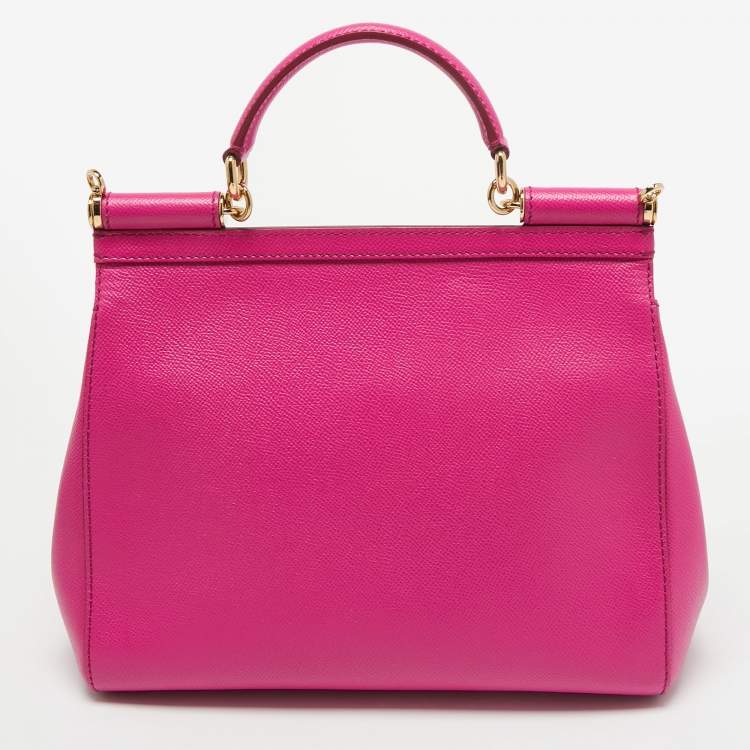 Pre Owned Dolce & Gabbana Pink Leather Regular Miss Sicily Top Handle Bag