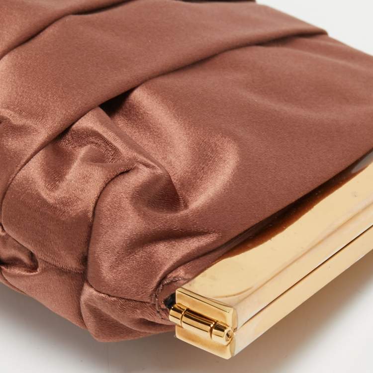 Pre Owned Dolce & Gabbana Brown Pleated Satin Miss Lady Frame Clutch