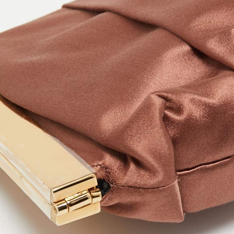 Pre Owned Dolce & Gabbana Brown Pleated Satin Miss Lady Frame Clutch
