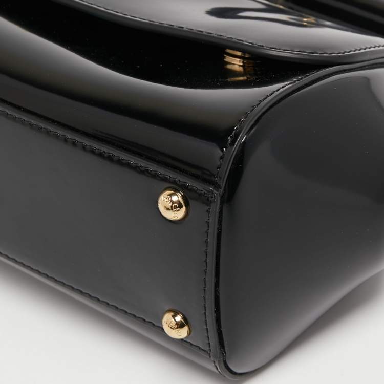 Pre Owned Dolce & Gabbana Black Patent Leather Long Medium Miss Sicily Top Handle Bag