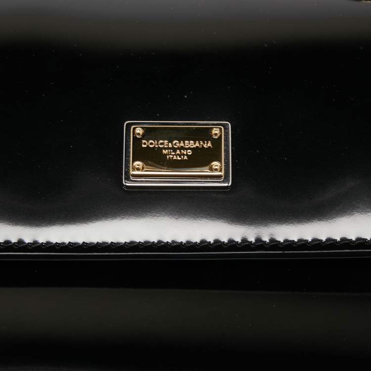 Pre Owned Dolce & Gabbana Black Patent Leather Long Medium Miss Sicily Top Handle Bag