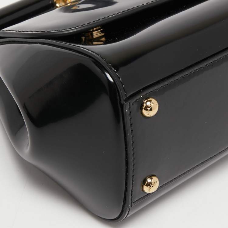 Pre Owned Dolce & Gabbana Black Patent Leather Long Medium Miss Sicily Top Handle Bag