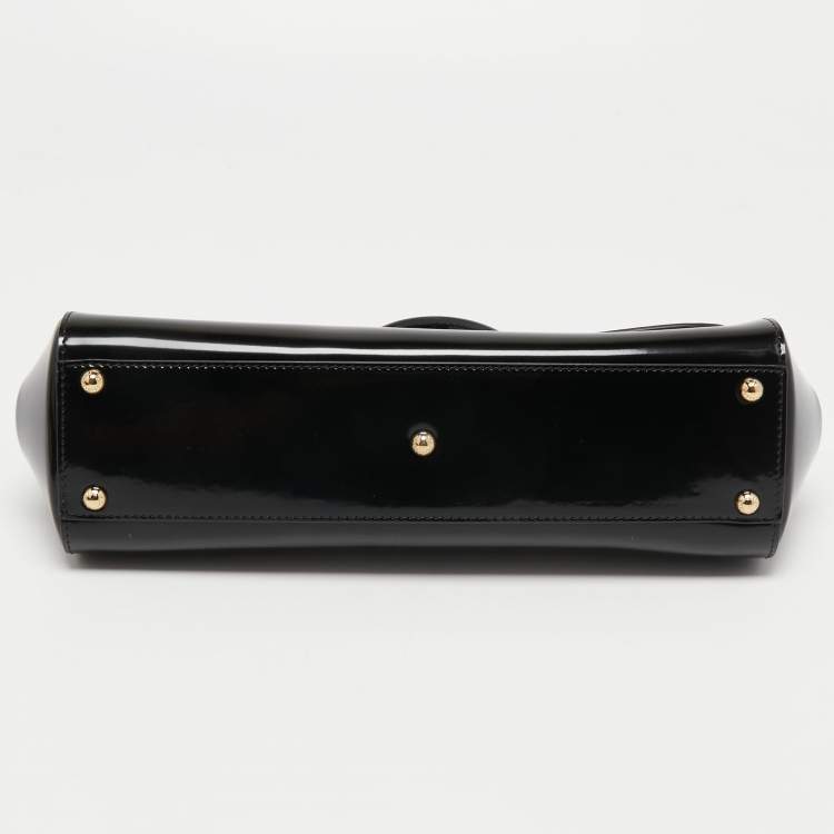 Pre Owned Dolce & Gabbana Black Patent Leather Long Medium Miss Sicily Top Handle Bag