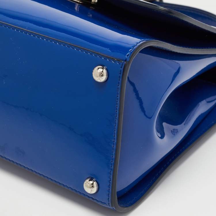 Pre Owned Dolce & Gabbana Blue Patent Leather Medium Miss Monica Top Handle Bag