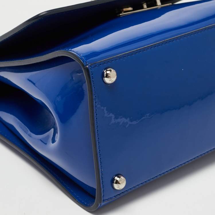 Pre Owned Dolce & Gabbana Blue Patent Leather Medium Miss Monica Top Handle Bag