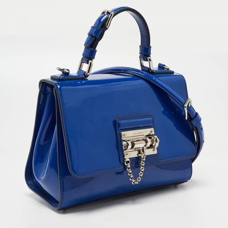 Pre Owned Dolce & Gabbana Blue Patent Leather Medium Miss Monica Top Handle Bag