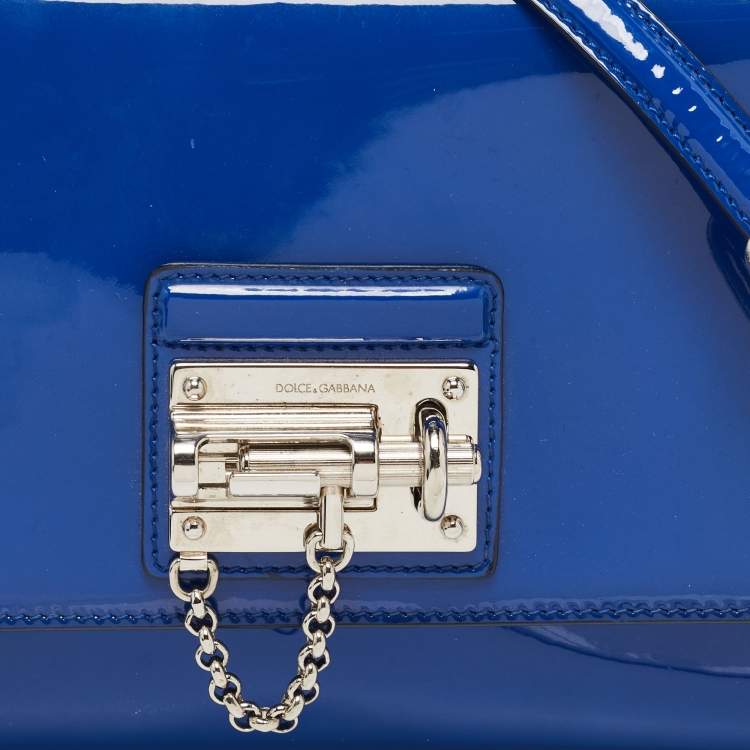 Pre Owned Dolce & Gabbana Blue Patent Leather Medium Miss Monica Top Handle Bag