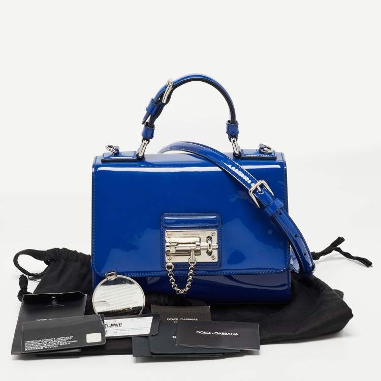Pre Owned Dolce & Gabbana Blue Patent Leather Medium Miss Monica Top Handle Bag