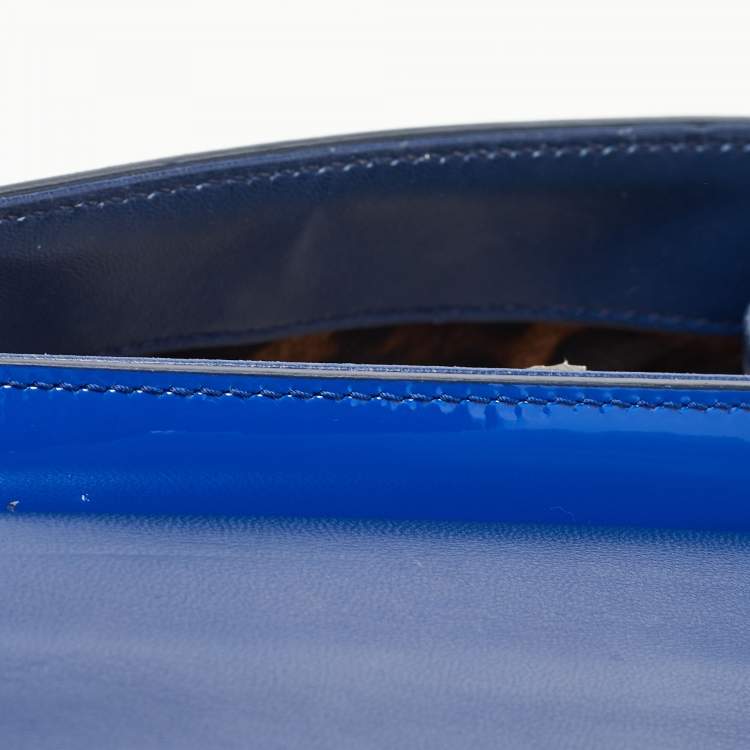 Pre Owned Dolce & Gabbana Blue Patent Leather Medium Miss Monica Top Handle Bag