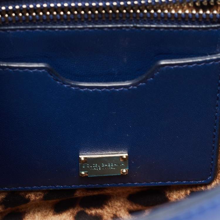 Pre Owned Dolce & Gabbana Blue Patent Leather Medium Miss Monica Top Handle Bag