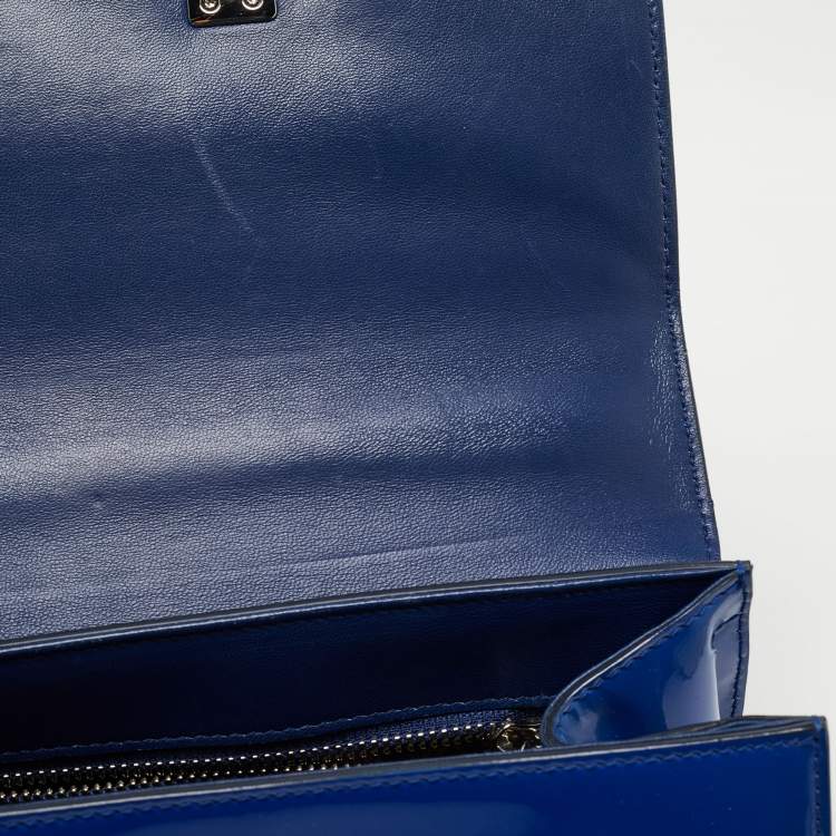 Pre Owned Dolce & Gabbana Blue Patent Leather Medium Miss Monica Top Handle Bag