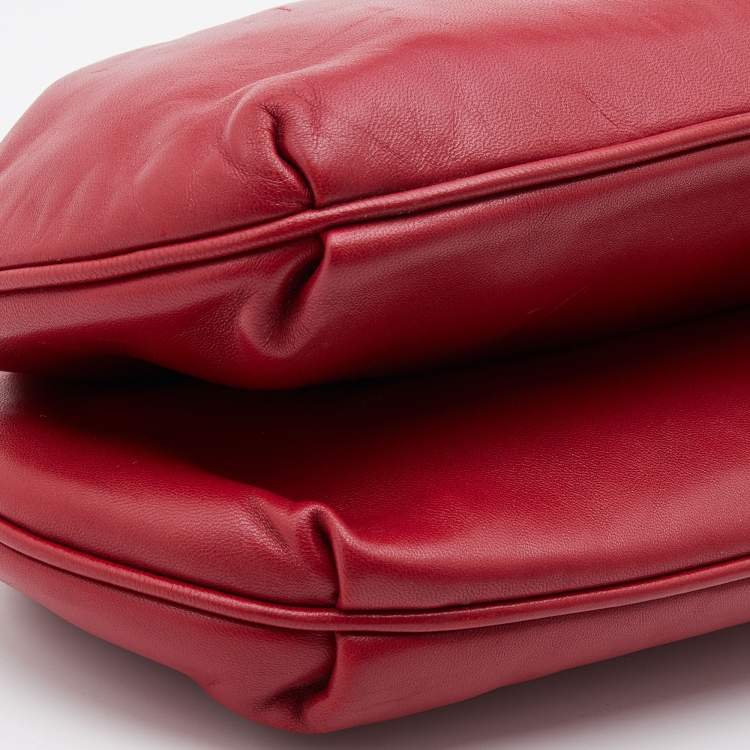 Pre Owned Dolce & Gabbana Red Leather Kiss Lock Chain Clutch