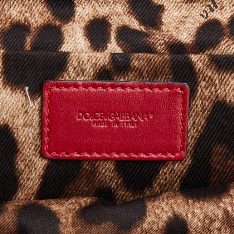 Pre Owned Dolce & Gabbana Red Leather Kiss Lock Chain Clutch