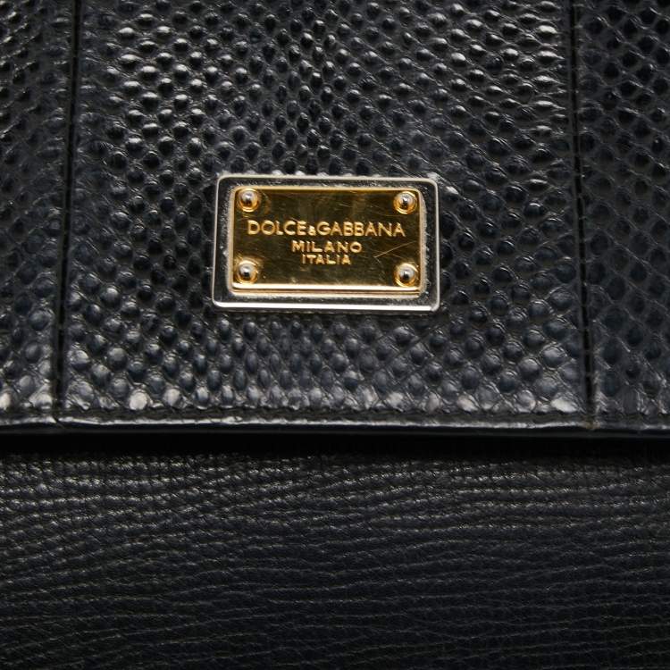 Pre Owned Dolce & Gabbana Black Leather and Watersnake Medium Miss Sicily Top Handle Bag
