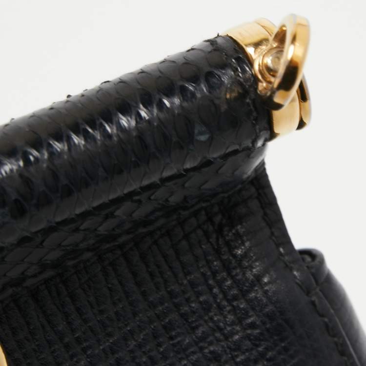 Pre Owned Dolce & Gabbana Black Leather and Watersnake Medium Miss Sicily Top Handle Bag