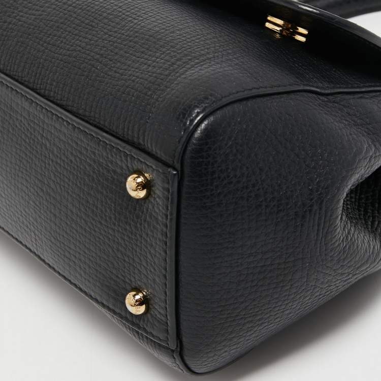 Pre Owned Dolce & Gabbana Black Leather and Watersnake Medium Miss Sicily Top Handle Bag