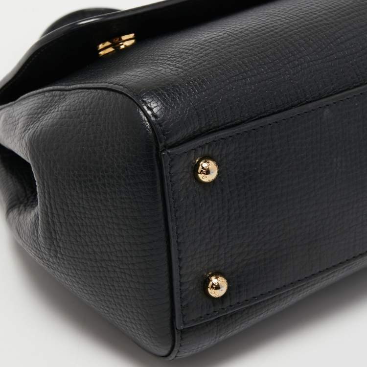Pre Owned Dolce & Gabbana Black Leather and Watersnake Medium Miss Sicily Top Handle Bag