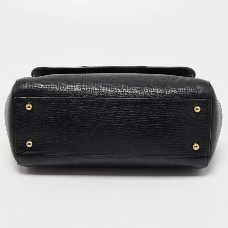 Pre Owned Dolce & Gabbana Black Leather and Watersnake Medium Miss Sicily Top Handle Bag