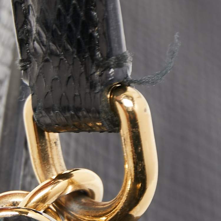 Pre Owned Dolce & Gabbana Black Leather and Watersnake Medium Miss Sicily Top Handle Bag