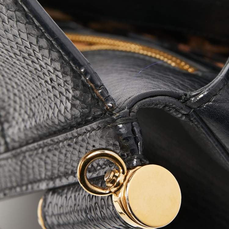 Pre Owned Dolce & Gabbana Black Leather and Watersnake Medium Miss Sicily Top Handle Bag