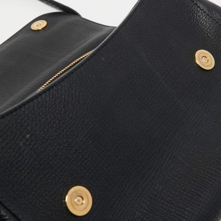 Pre Owned Dolce & Gabbana Black Leather and Watersnake Medium Miss Sicily Top Handle Bag