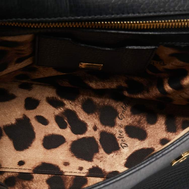 Pre Owned Dolce & Gabbana Black Leather and Watersnake Medium Miss Sicily Top Handle Bag