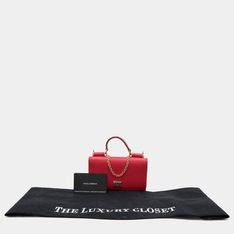 Pre Owned Dolce & Gabbana Red Leather Miss Sicily Von Wallet on Chain