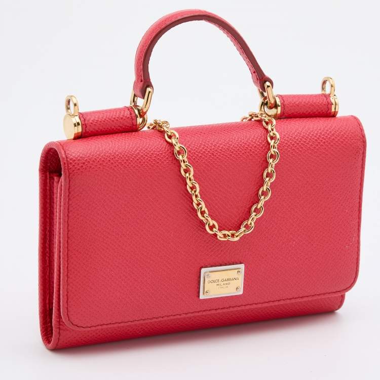 Pre Owned Dolce & Gabbana Red Leather Miss Sicily Von Wallet on Chain