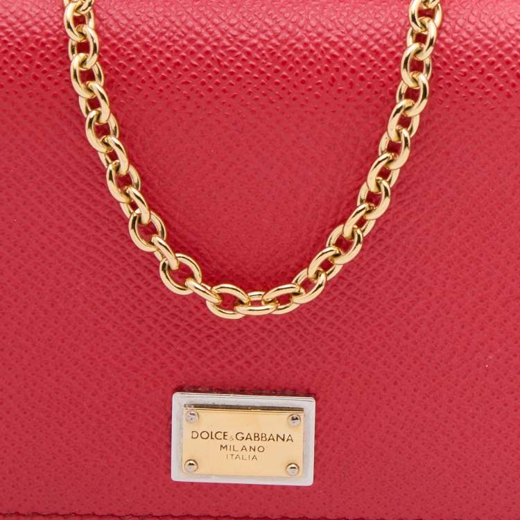Pre Owned Dolce & Gabbana Red Leather Miss Sicily Von Wallet on Chain