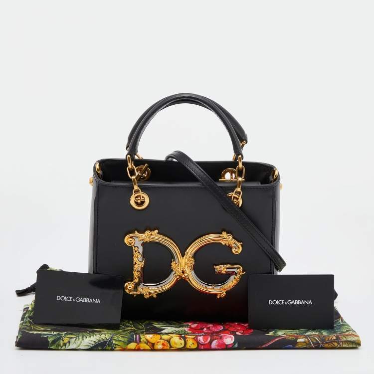 Pre Owned Dolce & Gabbana Black Leather Small DG Girls Tote