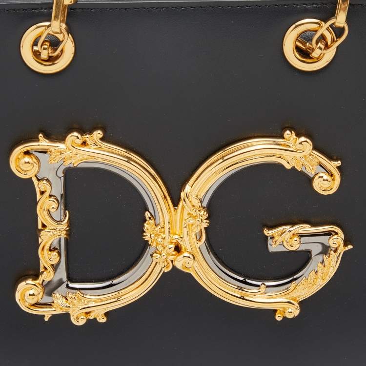 Pre Owned Dolce & Gabbana Black Leather Small DG Girls Tote
