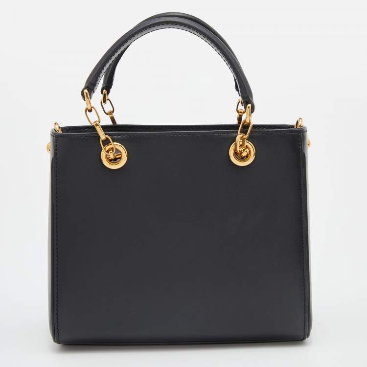 Pre Owned Dolce & Gabbana Black Leather Small DG Girls Tote