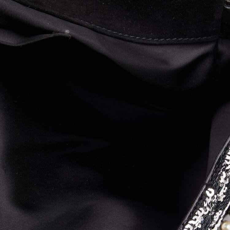 Pre Owned Dolce & Gabbana Black/Silver Sequins Miss Charles Flap Shoulder Bag