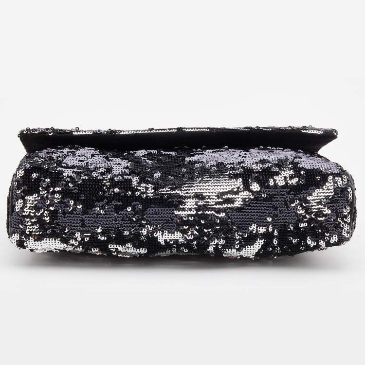 Pre Owned Dolce & Gabbana Black/Silver Sequins Miss Charles Flap Shoulder Bag
