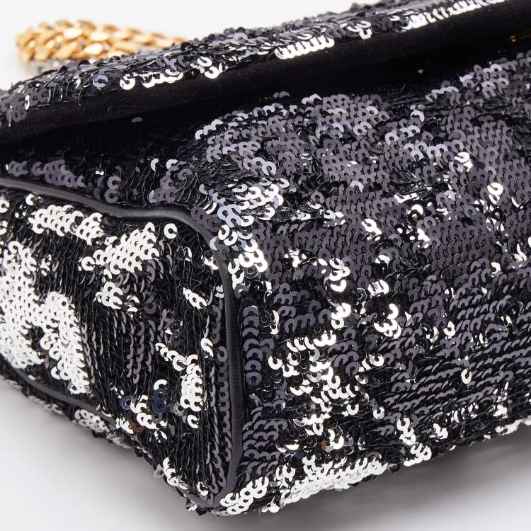 Pre Owned Dolce & Gabbana Black/Silver Sequins Miss Charles Flap Shoulder Bag