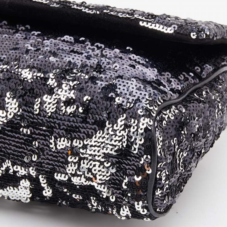 Pre Owned Dolce & Gabbana Black/Silver Sequins Miss Charles Flap Shoulder Bag