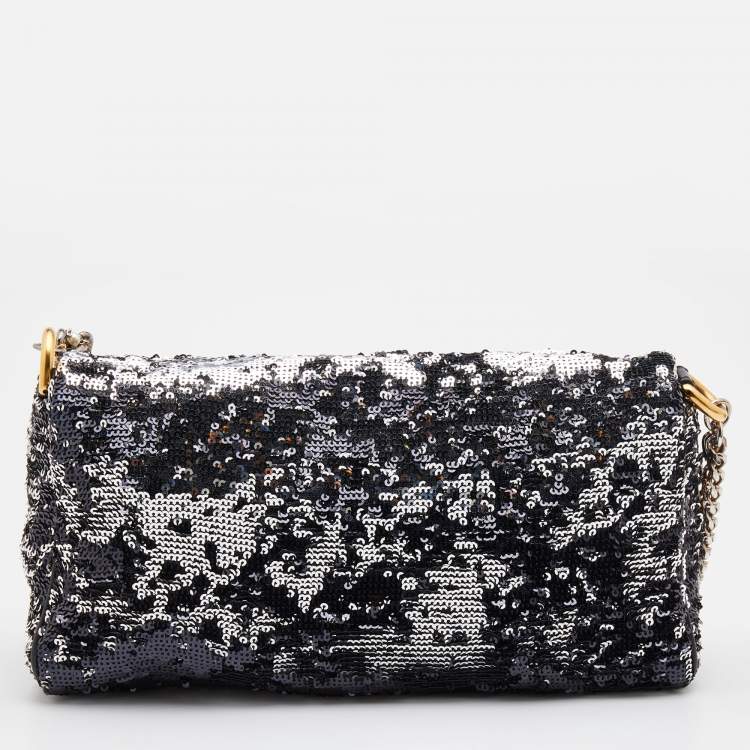 Pre Owned Dolce & Gabbana Black/Silver Sequins Miss Charles Flap Shoulder Bag
