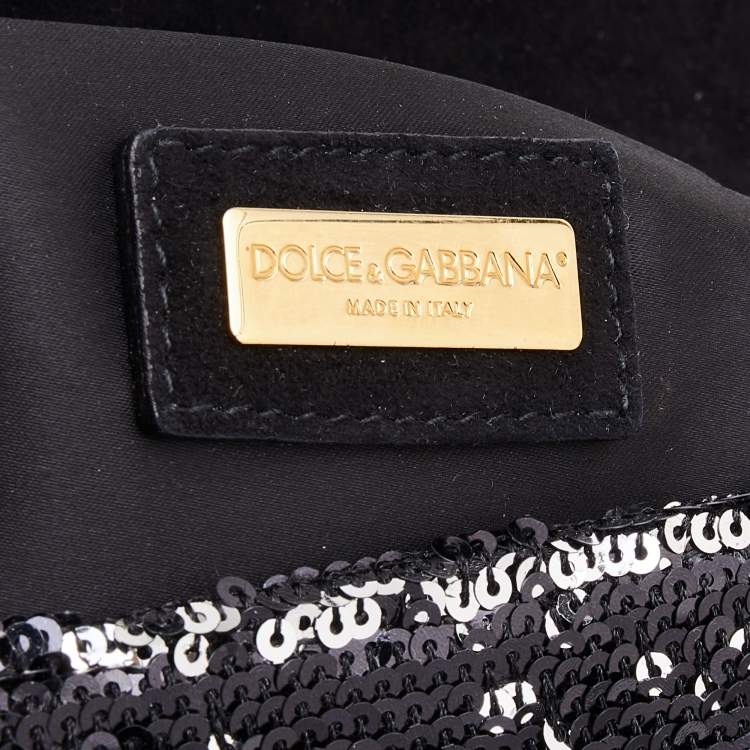 Pre Owned Dolce & Gabbana Black/Silver Sequins Miss Charles Flap Shoulder Bag