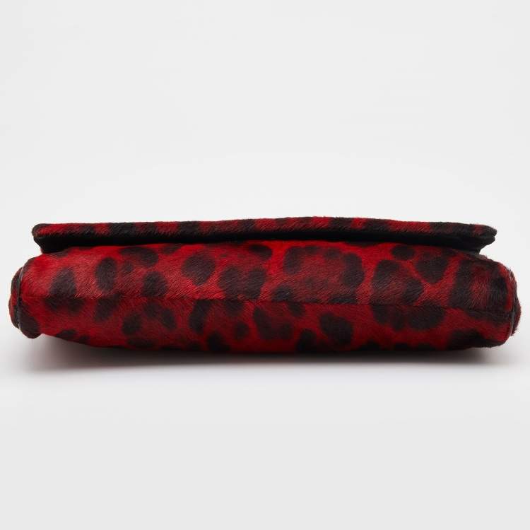 Pre Owned Dolce & Gabbana Red/Black Calf Hair Miss Charles Flap Shoulder Bag