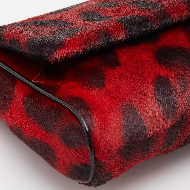 Pre Owned Dolce & Gabbana Red/Black Calf Hair Miss Charles Flap Shoulder Bag