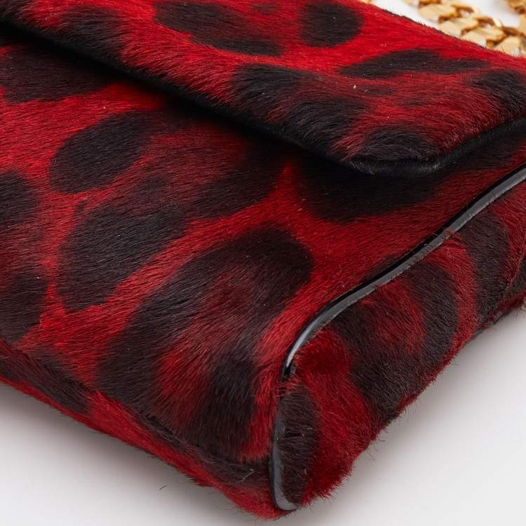 Pre Owned Dolce & Gabbana Red/Black Calf Hair Miss Charles Flap Shoulder Bag