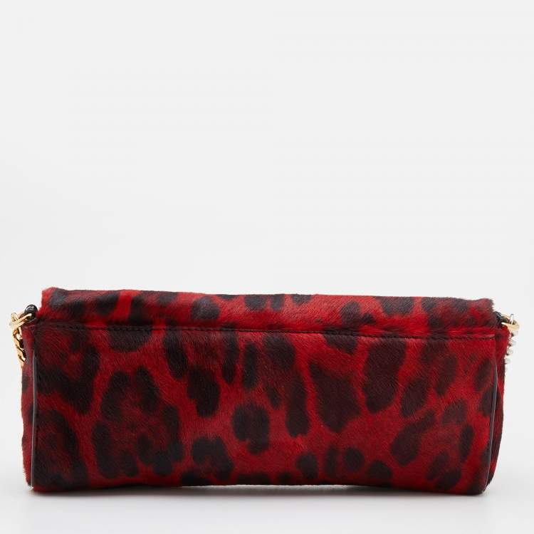 Pre Owned Dolce & Gabbana Red/Black Calf Hair Miss Charles Flap Shoulder Bag