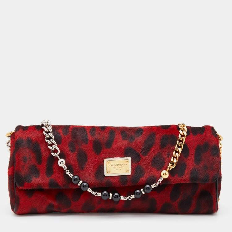 Pre Owned Dolce & Gabbana Red/Black Calf Hair Miss Charles Flap Shoulder Bag