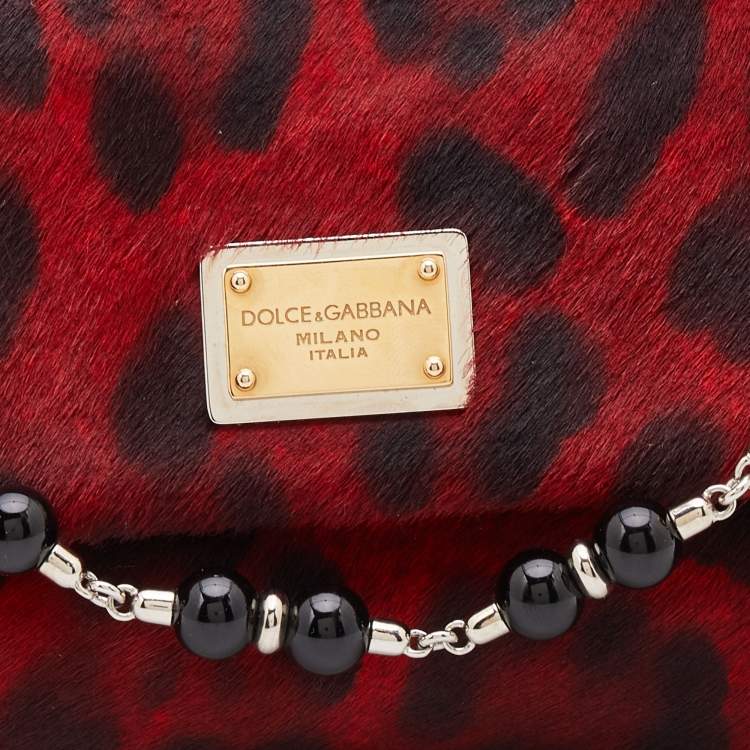 Pre Owned Dolce & Gabbana Red/Black Calf Hair Miss Charles Flap Shoulder Bag