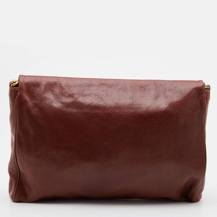 Pre Owned Dolce & Gabbana Brown Leather Studded Flower Flap Shoulder Bag